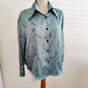 Fashion Nova Blouse Light Teal / Size Large